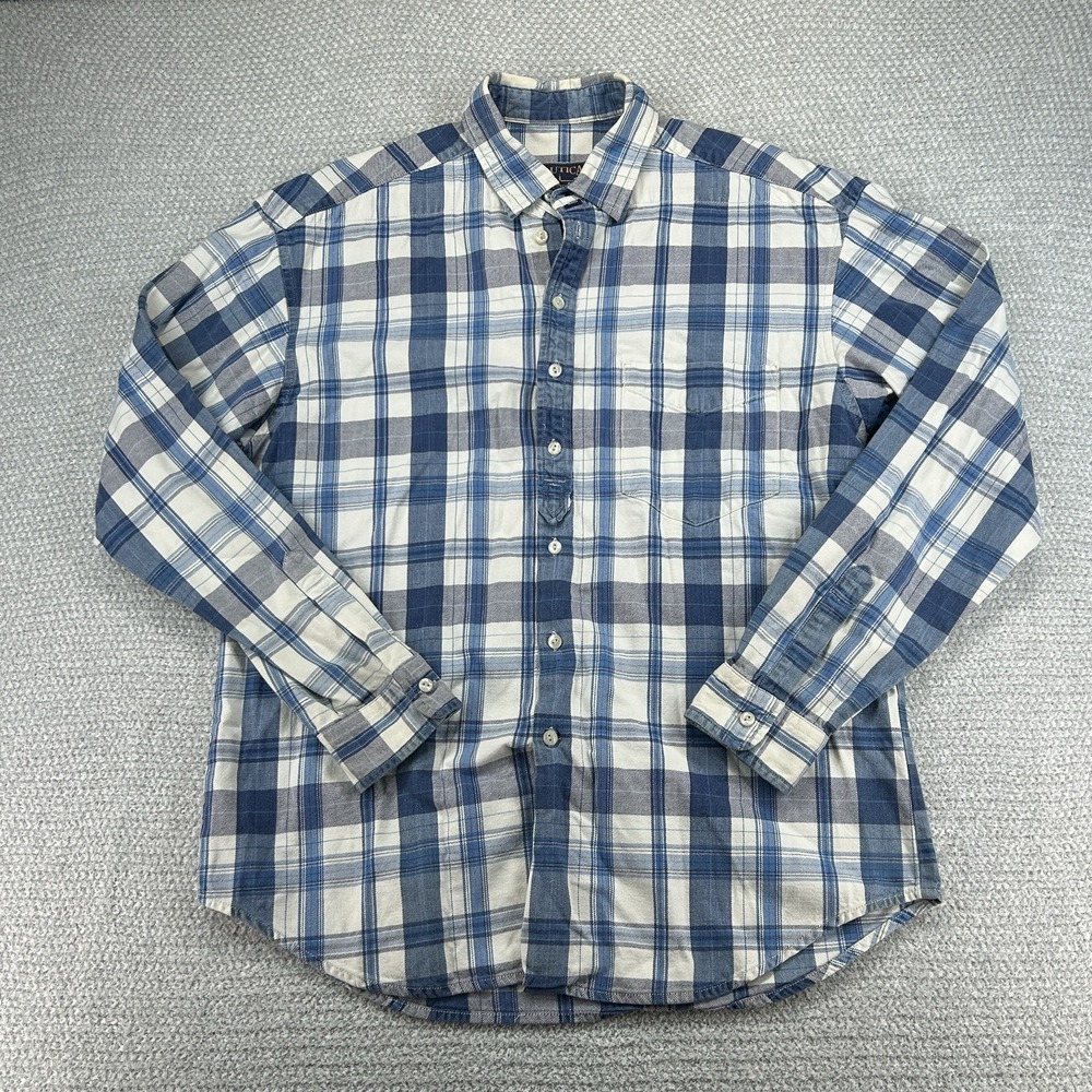 Vintage Nautica Shirt Men's Large Plaid‎ Marine Denim Co Button Up Long Sleeve